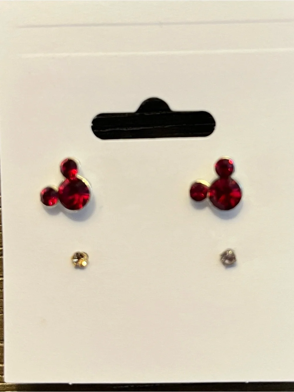 Girls Red Mickey-Style Crystal Stud Earring Set